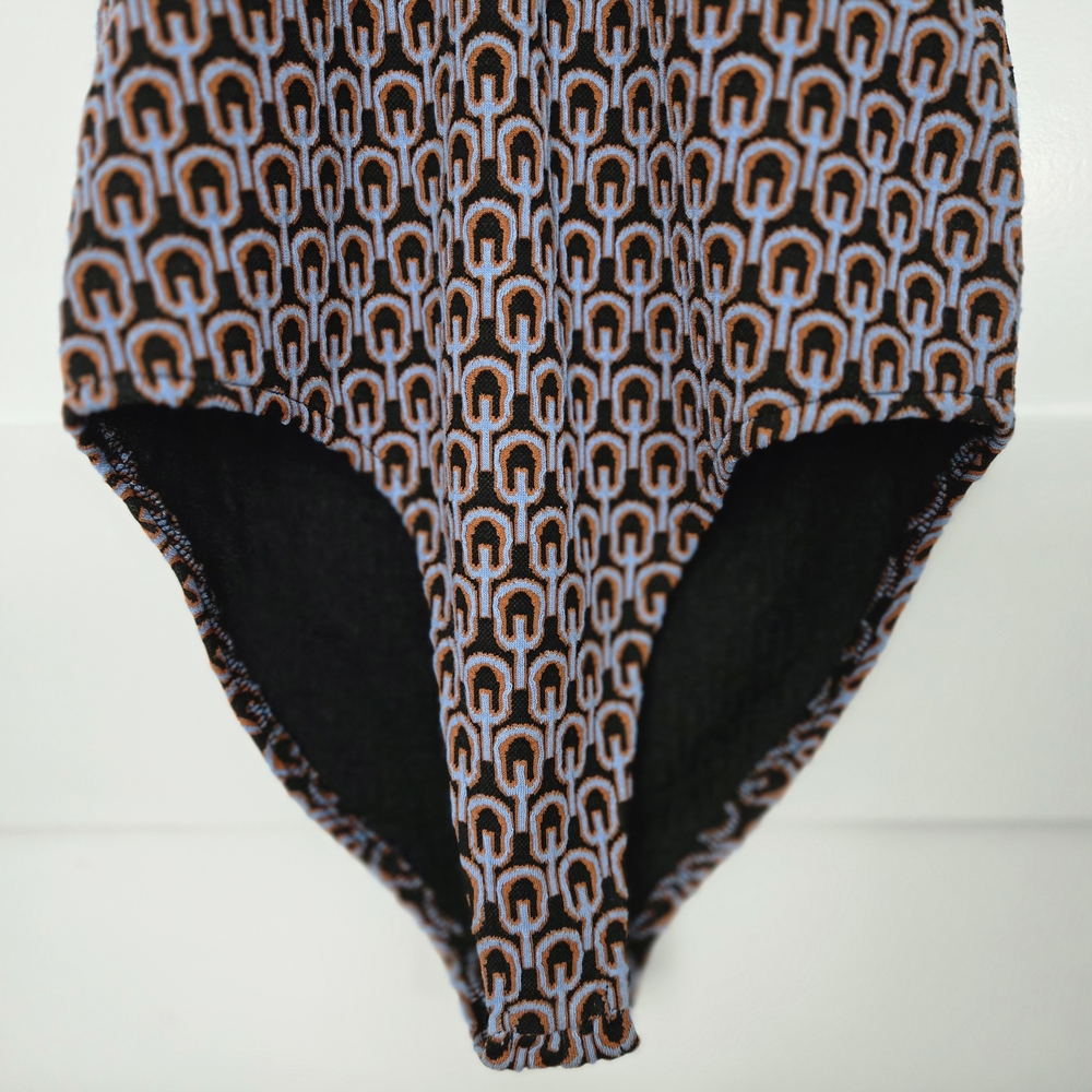 NWT Zara Halter Bodysuit With Mod Pattern Center Tie And Rouching - Picture 4 of 12